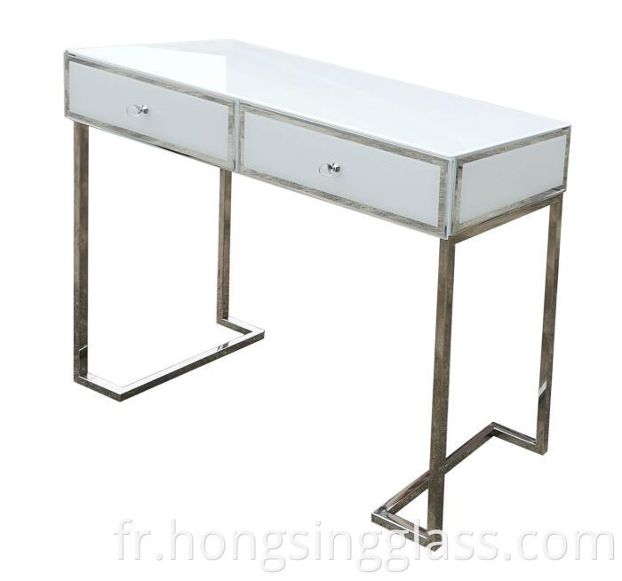 Dressing Table White Glass Metal Frame